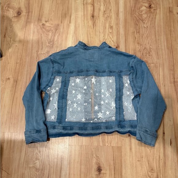 Upcycled Denim Jacket with Star Mesh Back - Picture 1 of 2